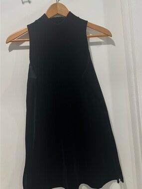 Sleeveless Black Velvet Mini Dress with Mock Neck